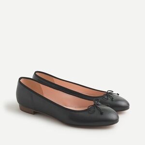 J.Crew Kiki Leather Ballet Flats with Bow Detail, Almond Toe, Size 7.5